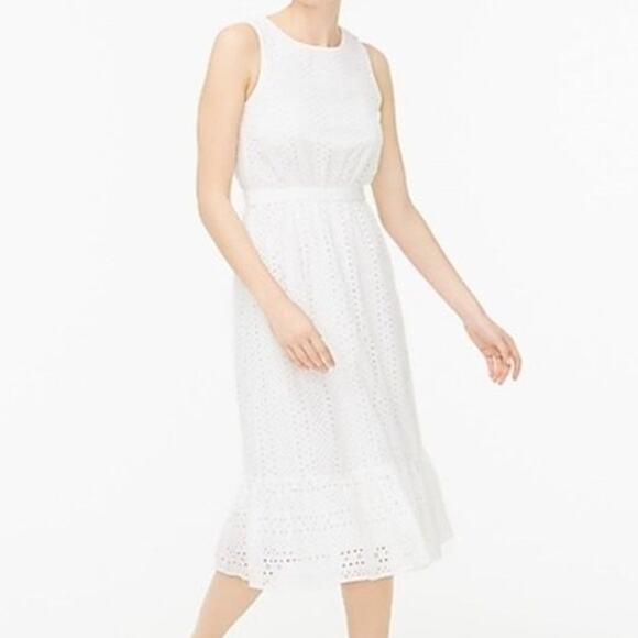 J Crew Midi Dress Womens 8 White Eyelet Sleeveless Tiered Cottage Feminine NEW - Picture 1 of 15